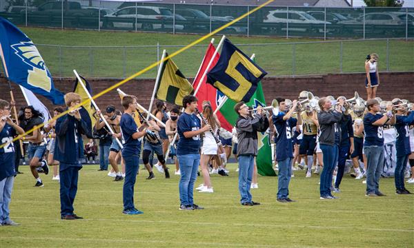 Independence High band plays on field